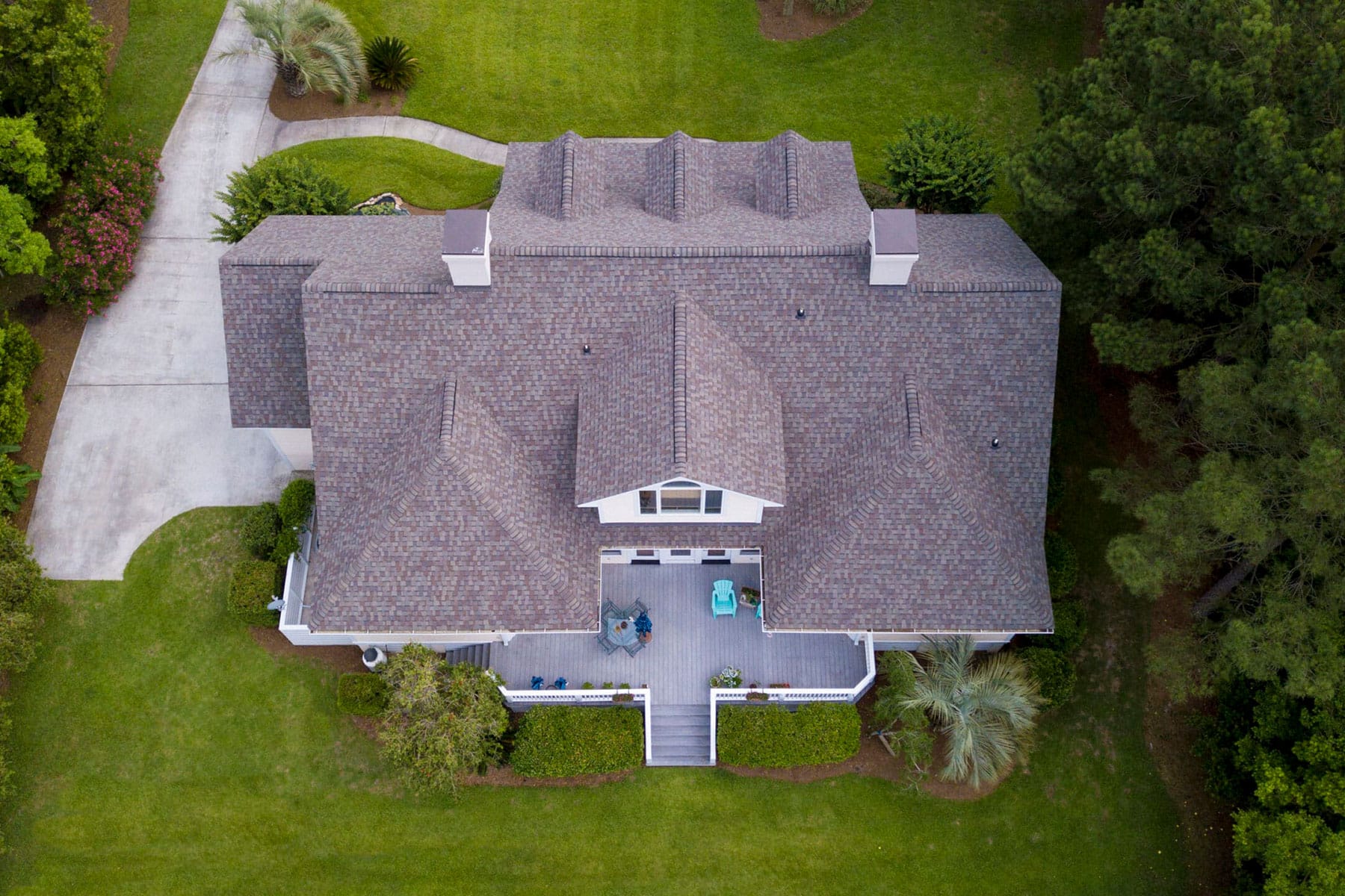 aerial view of a house with a nice roof